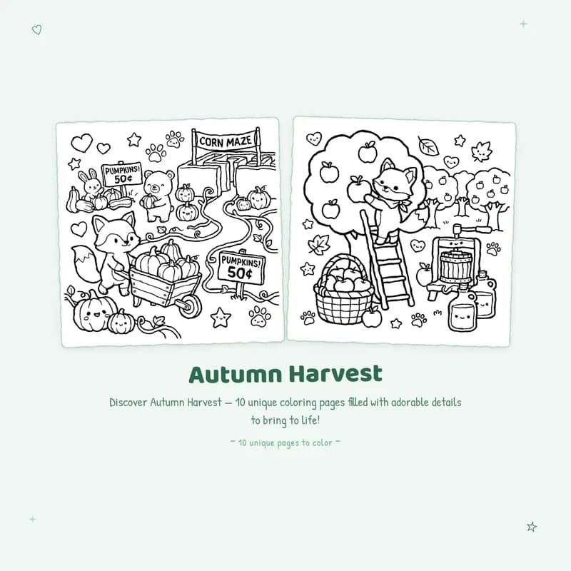 Autumn Harvest coloring book pages with bold outlines and simple designs for easy stress free coloring fun