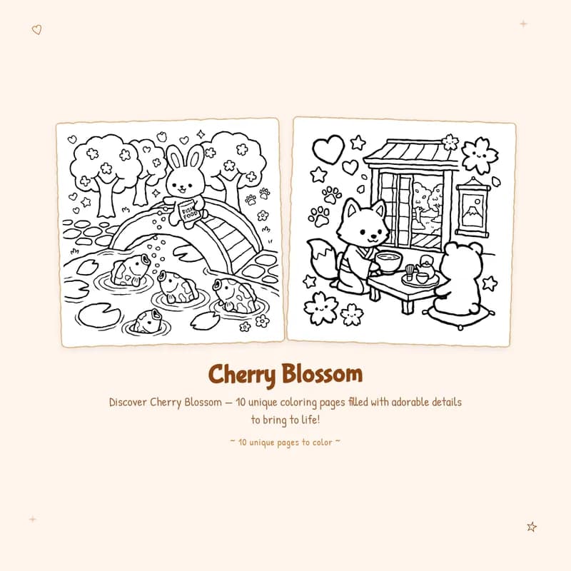 Easy Cherry Blossom coloring book pages with bold outlines for simple and fun plant lover art