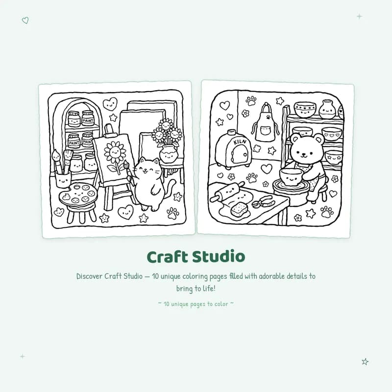 Easy Craft Studio coloring book designs featuring bold outlines and simple creative spaces for coloring