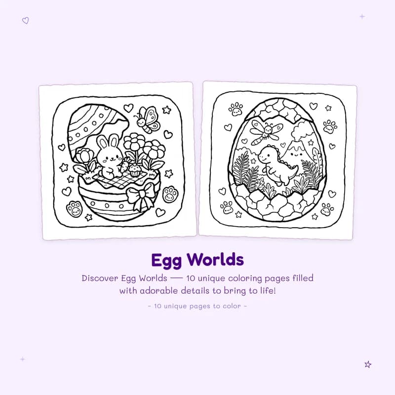 Easy designs from the Egg Worlds coloring book with bold outlines for a fun coloring experience