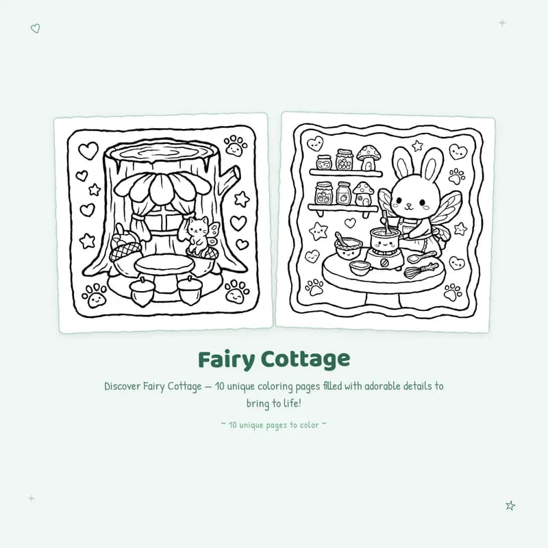 Detailed Fairy Cottage coloring pages with bold outlines and easy designs for a fun coloring book experience