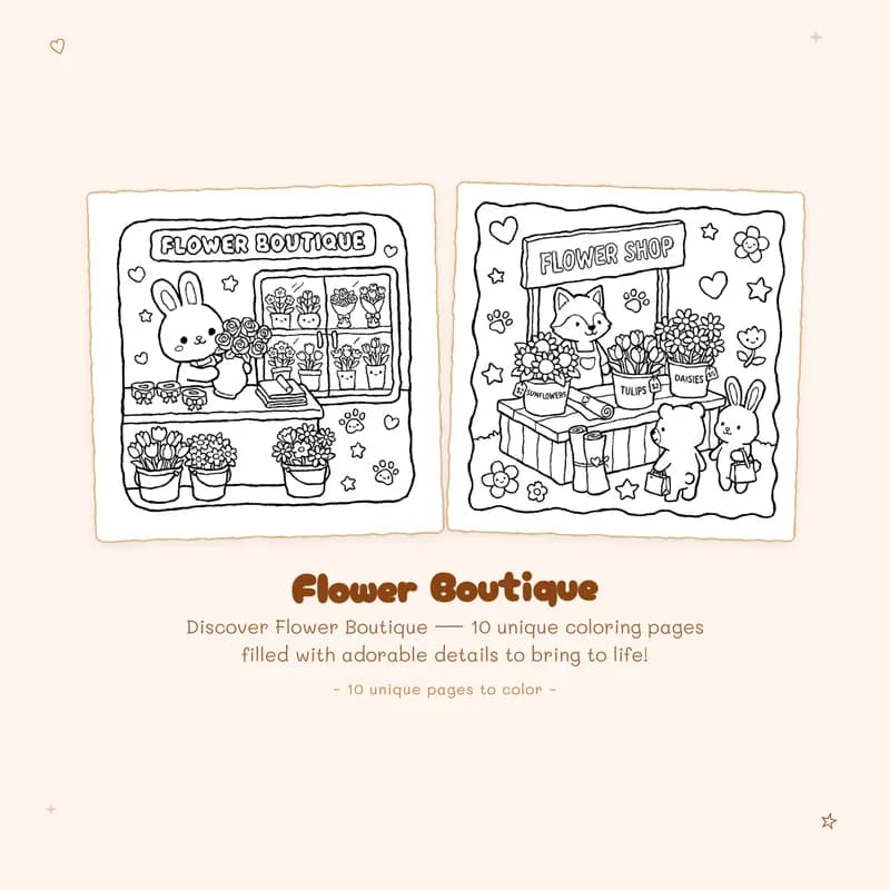 Relaxing Flower Boutique coloring book with bold outlines and easy designs for fun and simple flower coloring