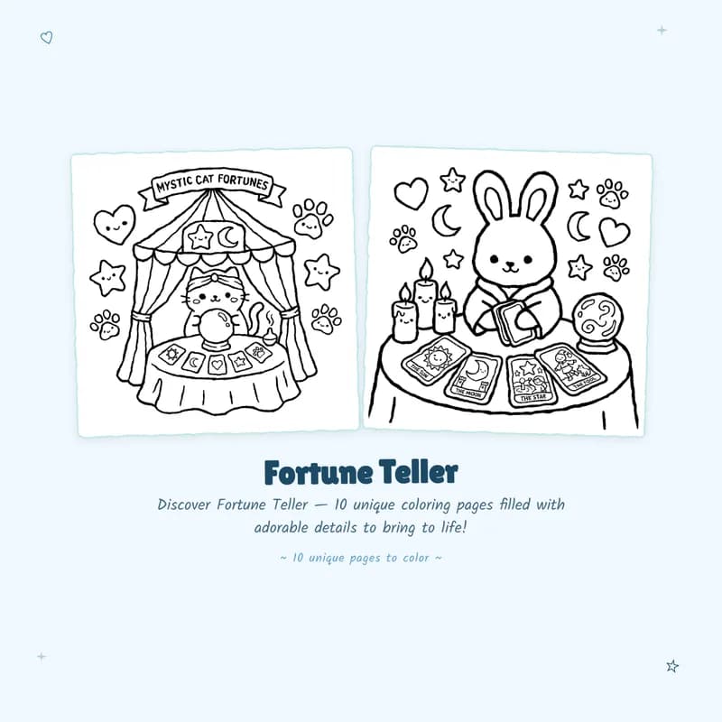 Simple Fortune Teller coloring pages with bold outlines and easy celestial designs for kids or beginners
