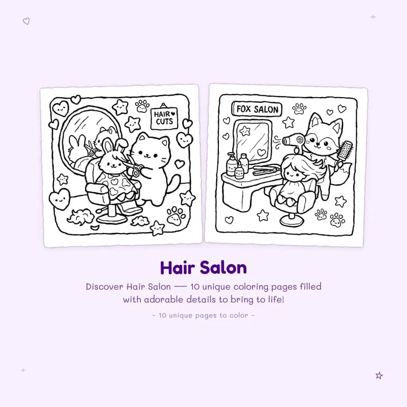 Easy hair salon coloring book designs with bold outlines for a fun and simple fashion beauty coloring experience