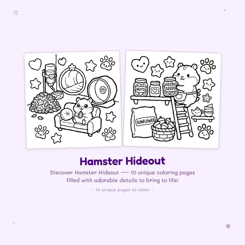 Hamster Hideout coloring pages with bold outlines and easy designs make this animal coloring book perfect for all