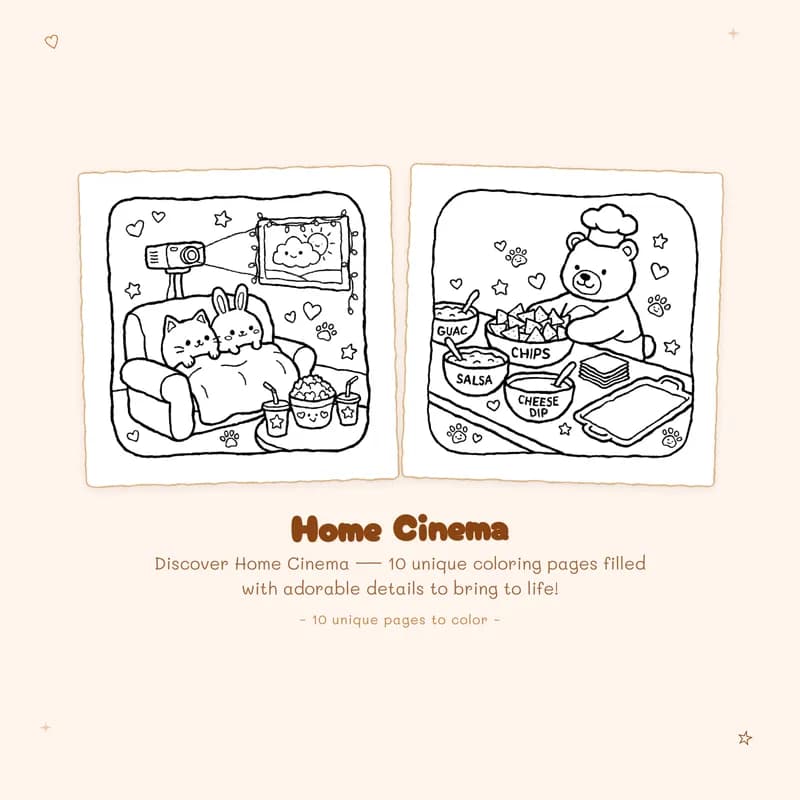 Bold outlines and easy designs for this Home Cinema coloring book perfect for relaxing and stress relief
