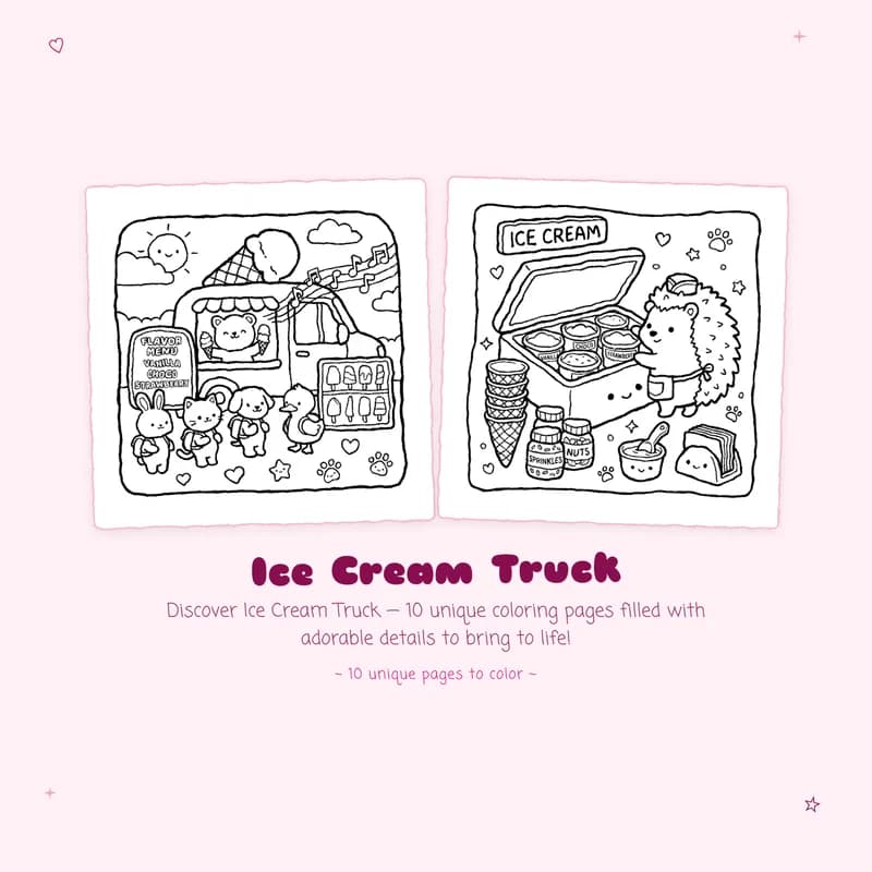 Bold and easy Ice Cream Truck coloring book pages featuring thick lines and simple designs for stress free coloring