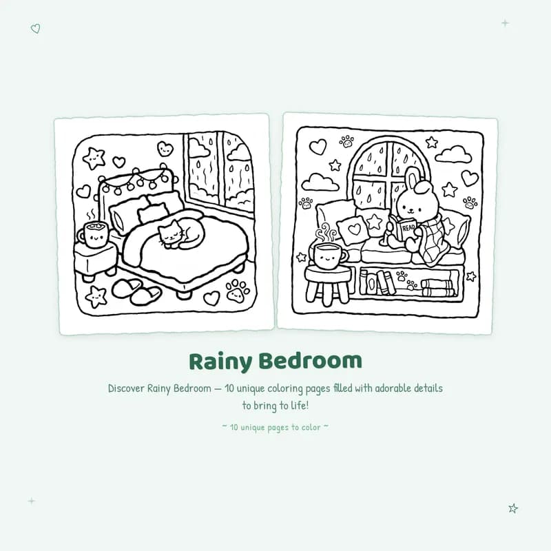Rainy Bedroom coloring book featuring simple easy designs and bold outlines for a cozy coloring experience