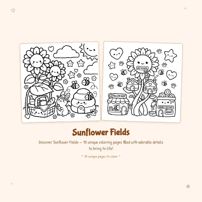 Easy Sunflower Fields coloring pages with bold outlines for a relaxing garden nature activity
