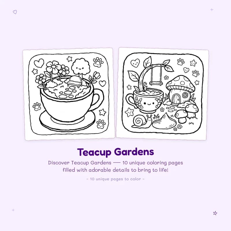 Teacup Gardens coloring book pages with bold outlines and easy designs for a relaxing creative coloring activity