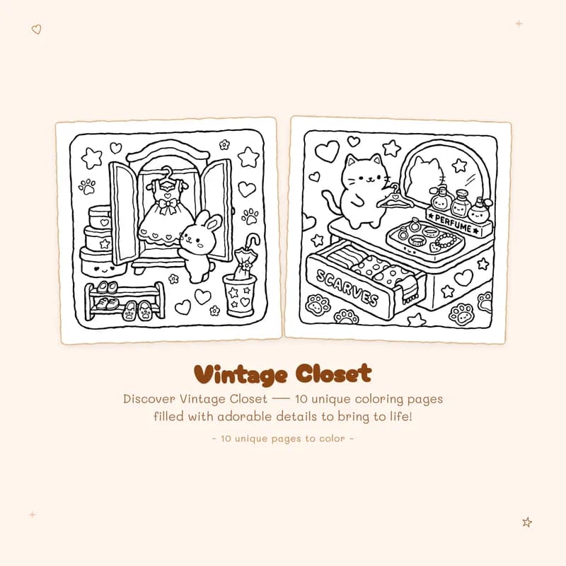 Vintage Closet coloring pages with bold outlines and easy designs for a fun and simple artistic experience