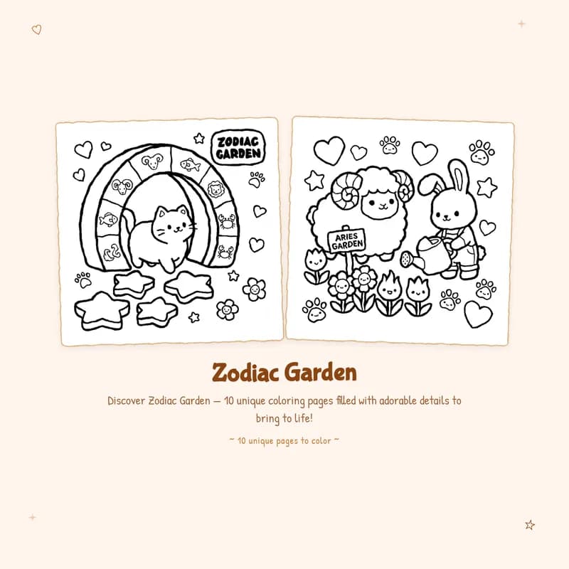 Easy designs in the zodiac garden coloring book featuring bold outlines and celestial patterns for a fun zodiac gift
