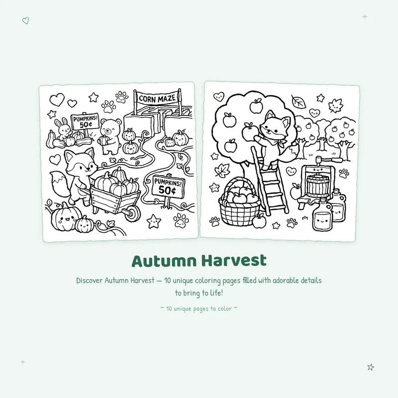 Autumn Harvest coloring book pages with bold outlines and simple designs for easy stress free coloring fun