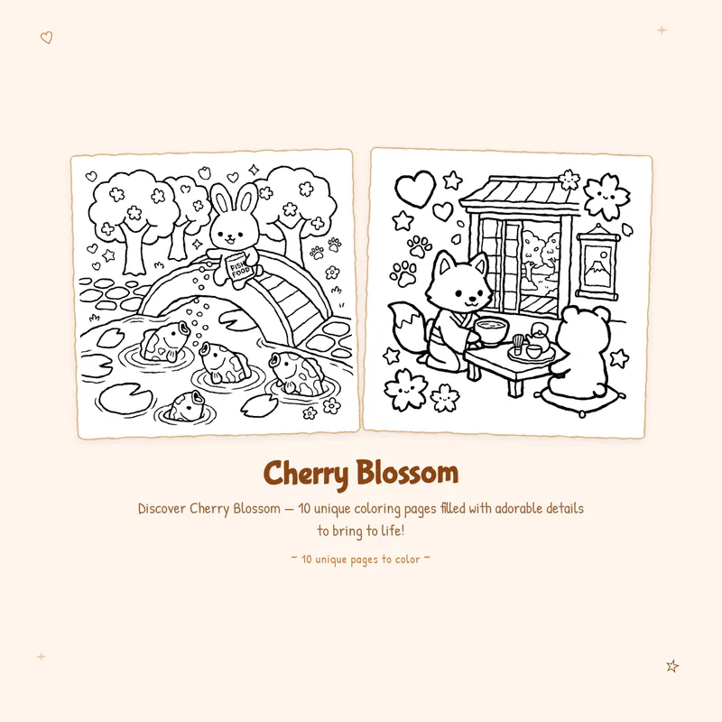 Easy Cherry Blossom coloring book pages with bold outlines for simple and fun plant lover art