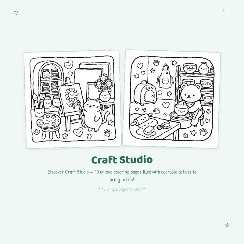 Easy Craft Studio coloring book designs featuring bold outlines and simple creative spaces for coloring