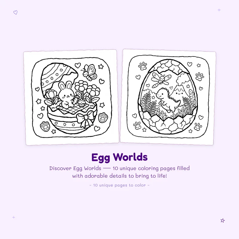 Easy designs from the Egg Worlds coloring book with bold outlines for a fun coloring experience