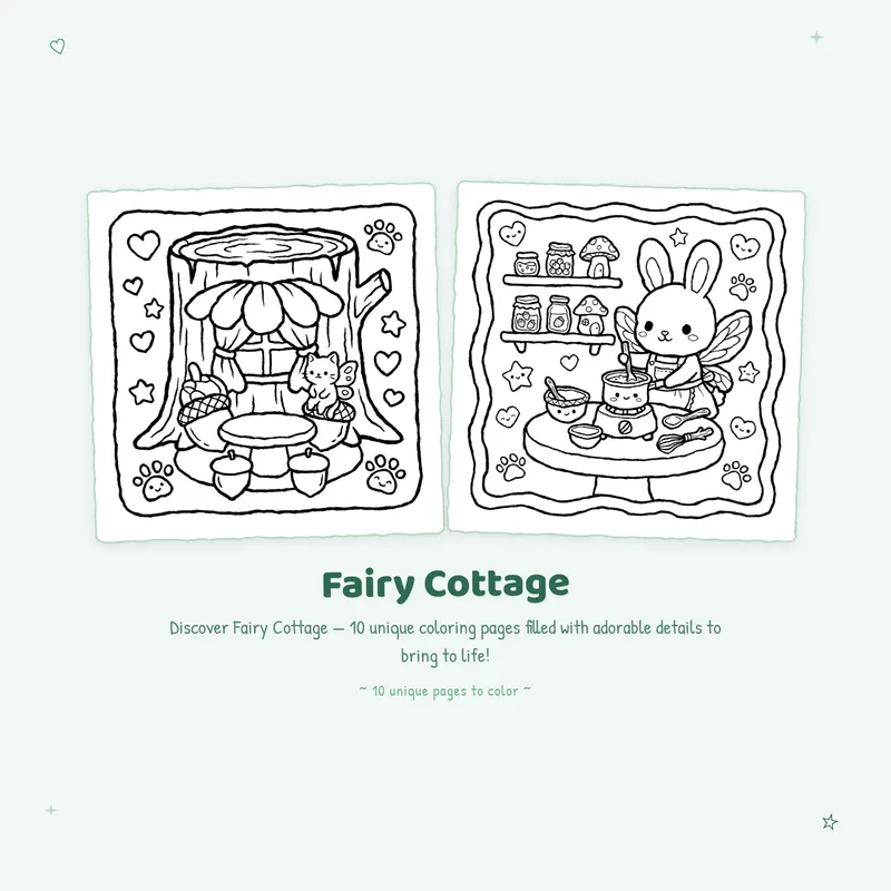 Detailed Fairy Cottage coloring pages with bold outlines and easy designs for a fun coloring book experience