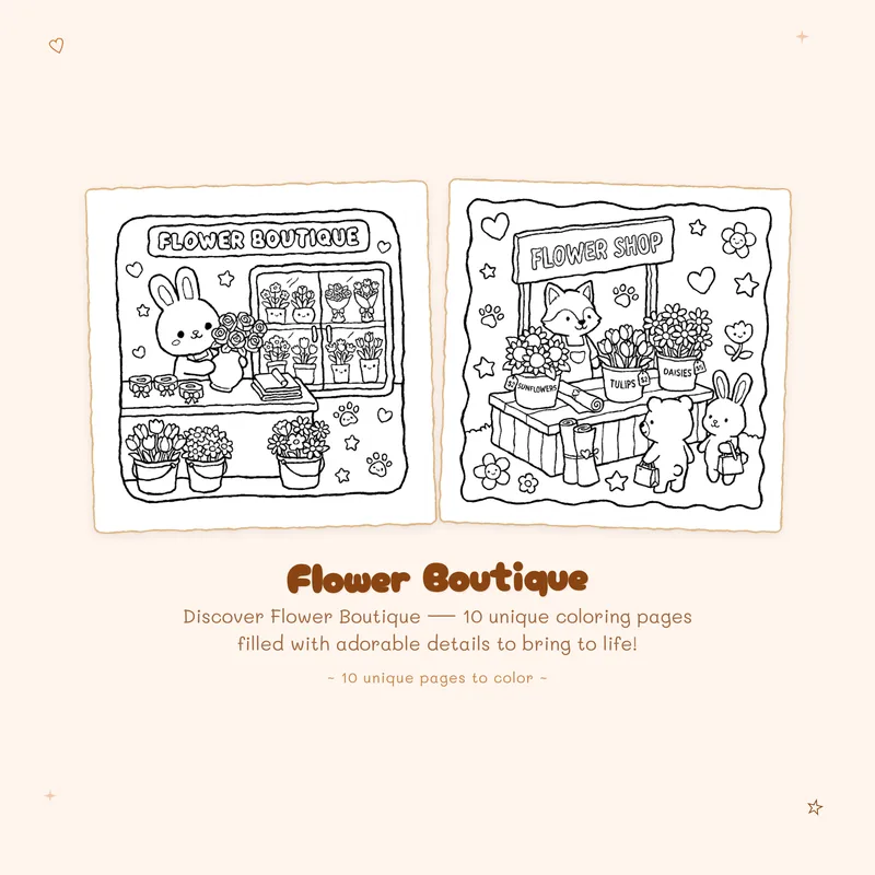 Relaxing Flower Boutique coloring book with bold outlines and easy designs for fun and simple flower coloring