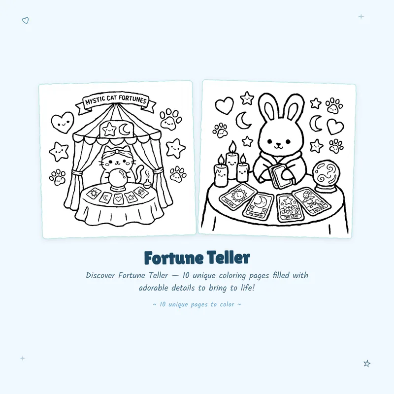 Simple Fortune Teller coloring pages with bold outlines and easy celestial designs for kids or beginners