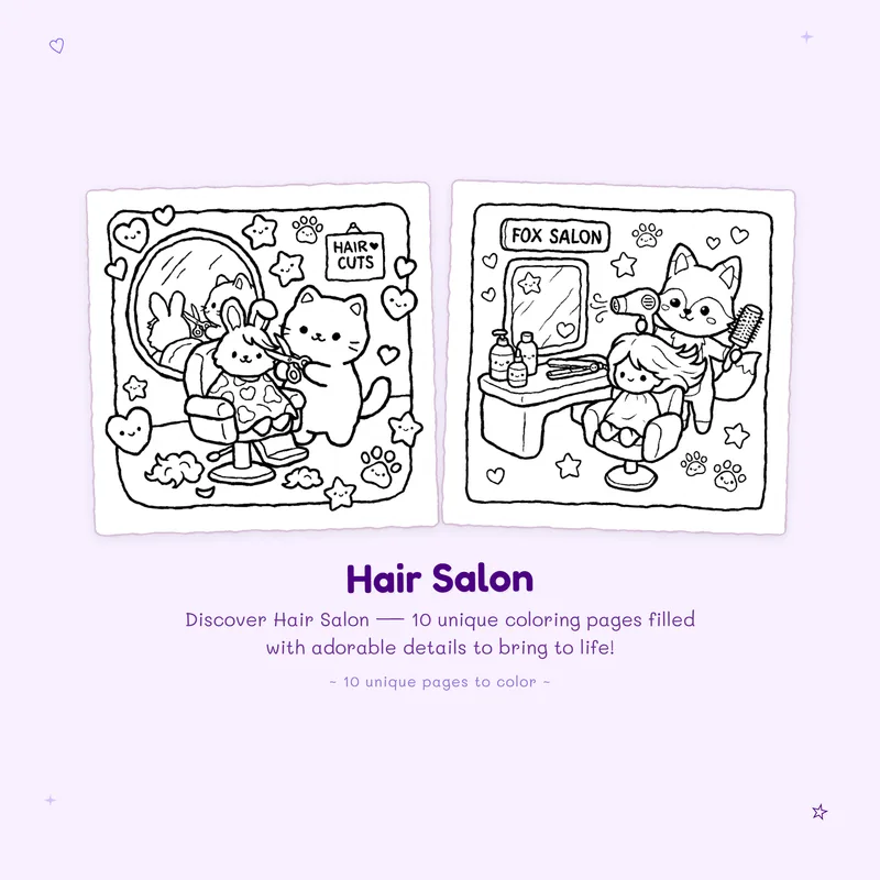 Easy hair salon coloring book designs with bold outlines for a fun and simple fashion beauty coloring experience