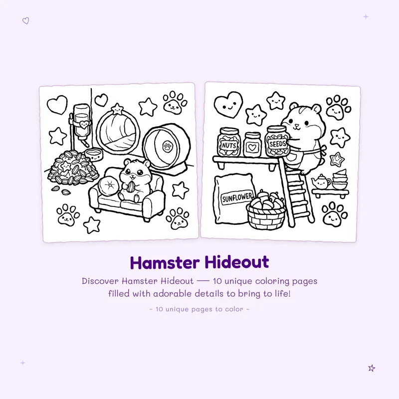 Hamster Hideout coloring pages with bold outlines and easy designs make this animal coloring book perfect for all