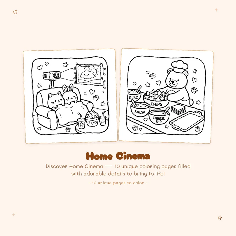 Bold outlines and easy designs for this Home Cinema coloring book perfect for relaxing and stress relief