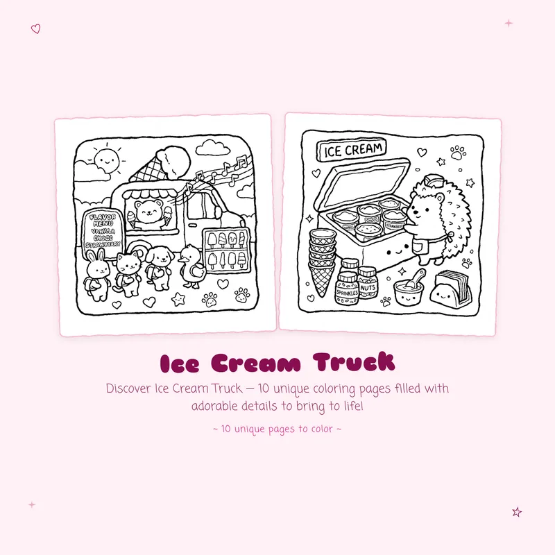 Bold and easy Ice Cream Truck coloring book pages featuring thick lines and simple designs for stress free coloring