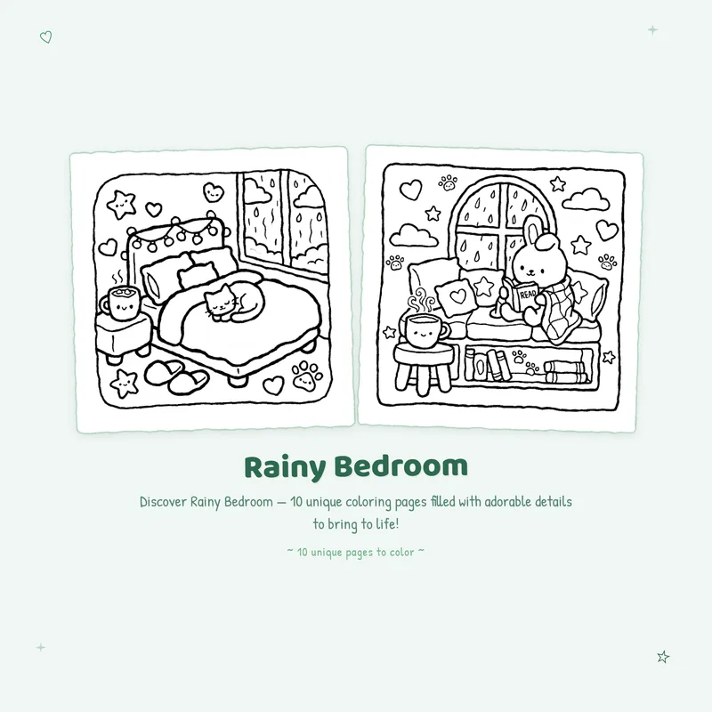 Rainy Bedroom coloring book featuring simple easy designs and bold outlines for a cozy coloring experience
