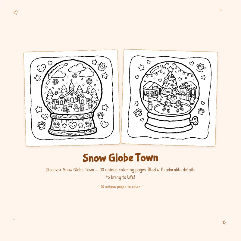 Snow Globe Town coloring book pages with bold outlines and simple designs for easy and relaxing creative fun