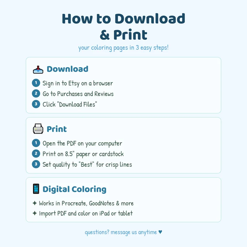 Step by step guide on how to download and print the Terrarium Tales coloring book digital files by MiyoPages
