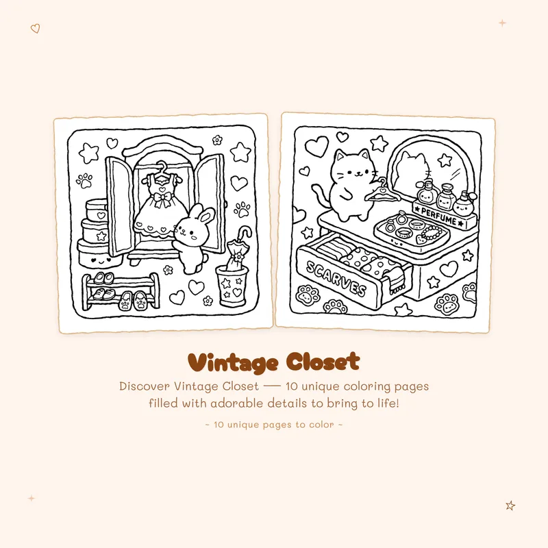 Vintage Closet coloring pages with bold outlines and easy designs for a fun and simple artistic experience
