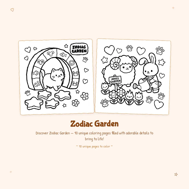Easy designs in the zodiac garden coloring book featuring bold outlines and celestial patterns for a fun zodiac gift